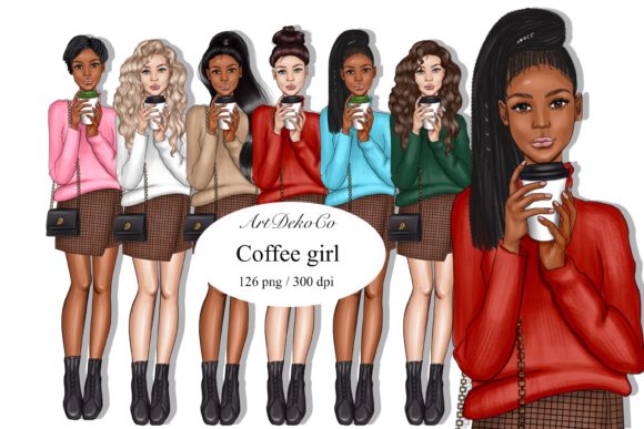 Coffee Girl Clipart, Fashion Girl Clipart