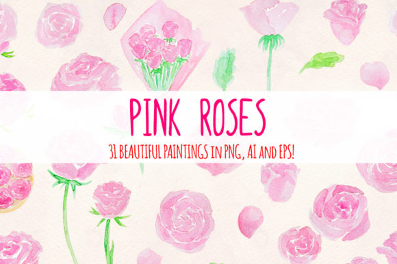 Pink Roses: A Creative Watercolour Graphic Element Bundle for Designers and Entrepreneurs