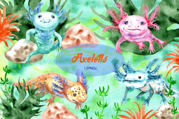 Watercolor Cute Axolotls Clip Art Set: A Versatile Creative Resource