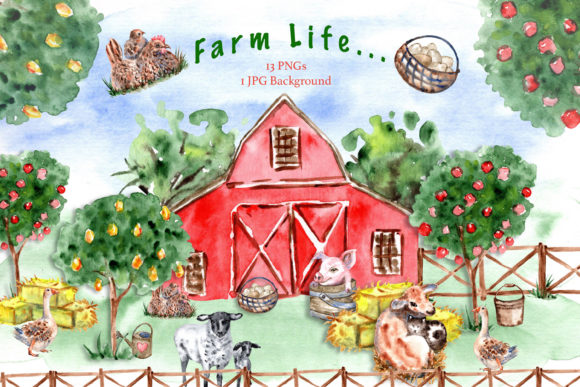 Watercolor Cute Farm Animals Clip Art for Creative Projects